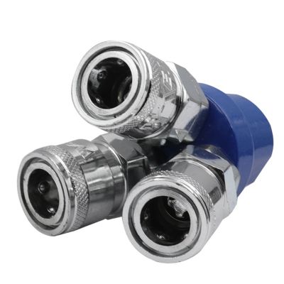 ข้อต่อลมแรงดันสูง C-Type 3 Way Quick Fitting 1/4นิ้ว Air Hose Quick Coupler Manifold Coupling Splitter