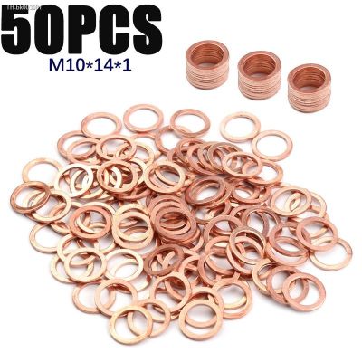 ❐♂℡ 50Pcs Copper Sealing Washer Gasket M10x14x1 Sump Plug Oil For Boat Crush Washer Flat Seal Ring Fitting