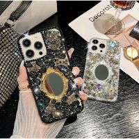 เพชรแวว Rhinestone แฟชั่นส่องแสงเป็นประกายระยิบระยับหรูพร้อมเคสโทรศัพท์กระจกสำหรับ IPhone 14 15 Pro Max สำหรับ IP 12 11 13 Pro Max X XR 7 8 Plus เคสแข็งกันกระแทก