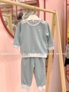 CHÍNH HÃNGBộ quần áo trẻ em dài tay họa tiết chữ cài vai cotton thu đông