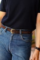 Leather Belt (ความกว้าง 2.5 Cm.) เข็มขัดหนังกลับ สี walnut / สี beige /สี black -London brown