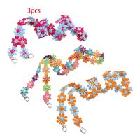 3ชิ้นสายคล้องคอลายดอกไม้ถักหน้ากากปิดหน้าสายคล้องแว่นตาหลากสีกันหายตัวยึดเชือกริบบิ้น