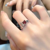 [COD] design red opening diamond zircon French irregular gemstone ring female ins cold style high-end