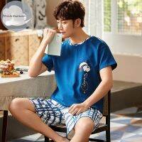 HOT★ฤดูร้อนผ้าฝ้ายแขนสั้นชุดนอนชุดชายชุดลายชุดนอนชายชุดนอน Homewear ขนาด6316