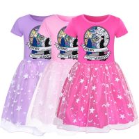 Wednesday Addams Family Dress Girsl Short Sleeve Princess Dresses Toddler Girls Wedding Party Vestidos Kids Cartoon Mesh Skirt