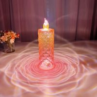 Creative Simulation Acrylic Candle Rose Projection LED Night Light Valentines Day Wedding Party Bedroom Decor Night Lamp