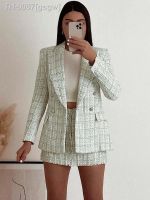 ┅✌ gsgw KLKXMYT-blazer de Tweed peito duplo feminino jaqueta TRAF moda primavera casaco vintage manga comprida casacos femininos tops chiques 2023