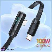 JXFTKM 90องศาองศา สาย USB Type C Pd 100W USB C Fast cahrging สายเคเบิลข้อมูล ที่มีคุณภาพสูง จอแสดงผลแบบดิจิตอล สายชาร์จเร็ว สำหรับ สำหรับ MacBook/Xiaomi Xiaomi/หัวเว่ย