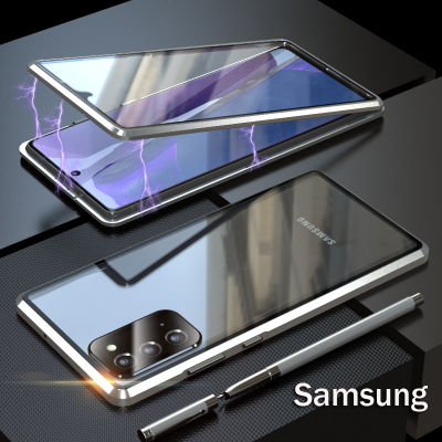 สำหรับ Samsung Galaxy A14/A34 5G/A54/A13/A53 5G/A73 5G/A23/A33 5G/A03S/A32 4G 5G/A52/A72/A12เคสกันชนโลหะเคสกระจกนิรภัยสองด้านด้านหน้า + ด้านหลังเคสแบบพับปิดได้