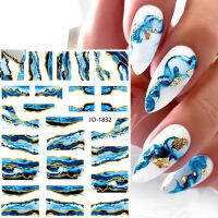 Royalblue Blooming e สติกเกอร์บนเล็บลายหินอ่อนระบายสี Bloom Manicure Decals Golden Wave Drawing Nail Wraps