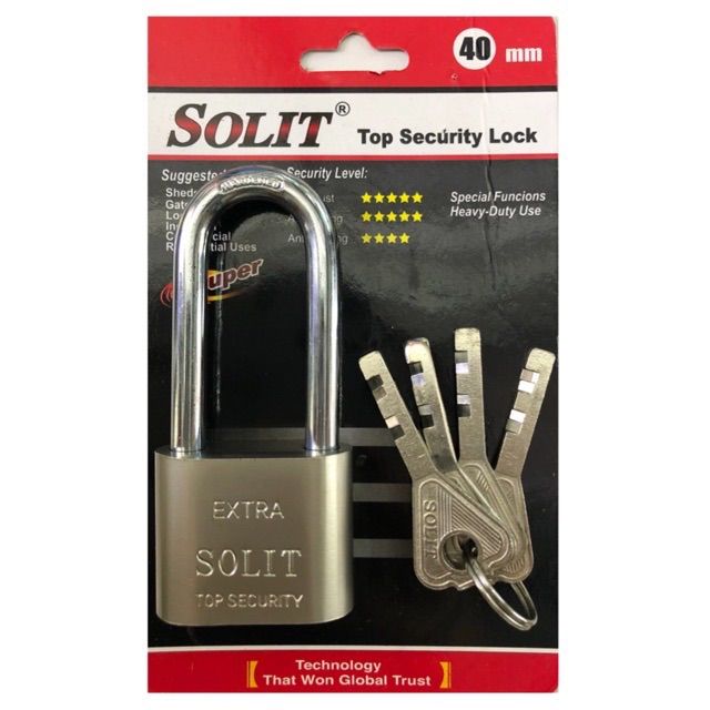 กุญแจ กุญแจบ้าน กุญแจลูกปืน Solit ขนาด 40 มิล คอยาว ลูกกุญแจ 4 ดอก กุญแจล็อกประตูบ้าน ประแจล็อคบ้าน