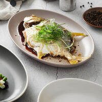 Nordic Matte เซรามิคมูลค่าสูงจานปลาในครัวเรือน Steamed Fish จานรูปไข่บนโต๊ะอาหาร10นิ้วจานหลัก Tableware