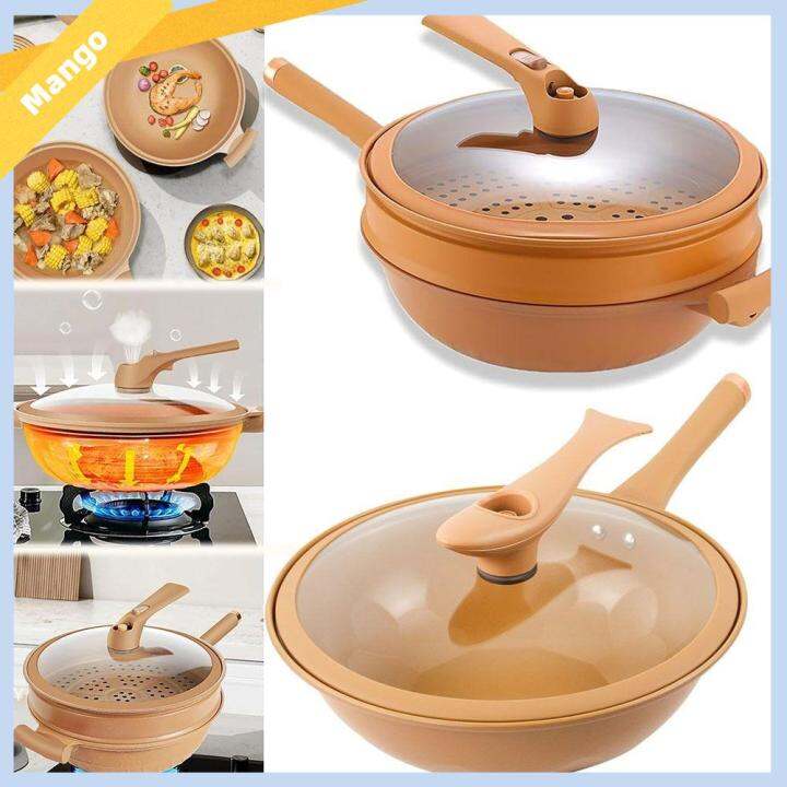 MINBAOYU196810 Multifunctional Non-Stick Clay Wok With Steamer Basket ...