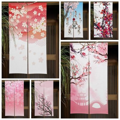 Japanese Pink Cherry Blossoms Door Curatin Izakaya Doorway Partition Curtain Kitchen Bedroom Bathroom Door Decor Half Curtain