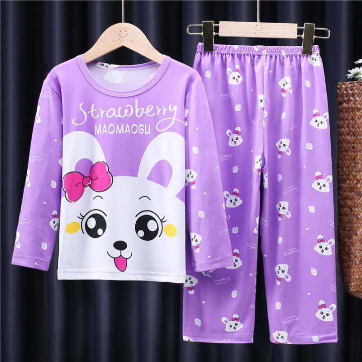 Pajamas Kids Girl Pajamas Kawaii O-Neck Nightgown Cartoon Baju Tidur ...