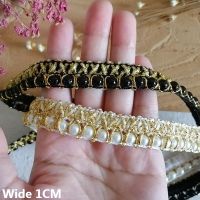 1CM Wide White Black Glitter Handmade Golden Line Beaded Braid Lace Ribbon Dresses Skirts Collar Neckline Trim DIY Sewing Decor Fabric  Material