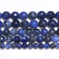 Natural Stone Faceted Old Blue Sodalite Round Loose Beads 15 quot; Strand 6 8 10 12MM Pick Size For Jewelry Making