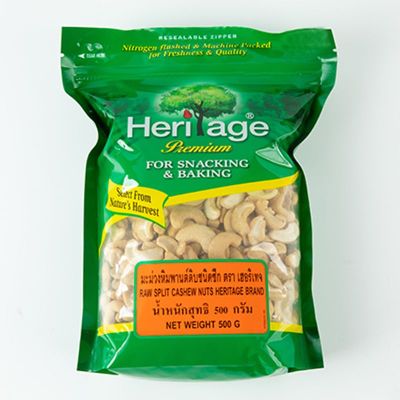 สินค้ามาใหม่! เฮอริเทจ มะม่วงหิมพานต์ดิบ ชนิดซีก 500 กรัม Heritage Raw Split Cashew Nuts 500 g ล็อตใหม่มาล่าสุด สินค้าสด มีเก็บเงินปลายทาง