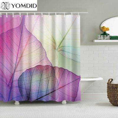 【CW】☋❅❐  Shower Curtain Leaves Printed Polyester Fabric Curtains With 12 Hooks