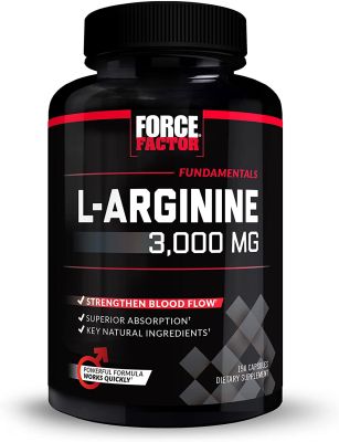 Force Factor L-Arginine Nitric Oxide (150 Count) Supplement Capsules with BioPerine to Support Stronger Blood Flow and Help Build Muscle, 3000mg, Black, Larginine STRENGTH แอลอาร์จินิน ปั้ม สร้างกล้ามเนื้อ