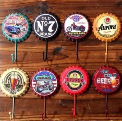 【YF】 Creative retro iron beer bottle cap coat hooks hook doors clothes clothing shops fitting rooms wall decorations.