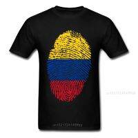 Colombia Flag Fingerprint T-Shirt Men Striped Tops Unique Summer T Shirt Groups Tees Cotton Tshirt Clothing Black