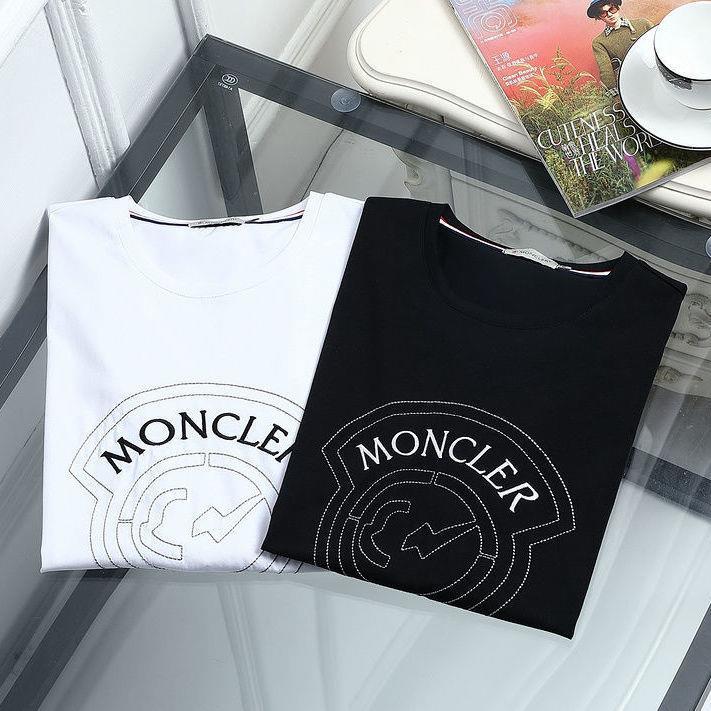 moncleros-เสื้อยืดแขนสั้นพิมพ์ลายผ้าฝ้ายเมอร์เซอร์ไรซ์สำหรับผู้ชายคอกลมฤดูร้อน