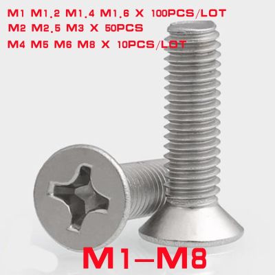 10/100pcs DIN965 m1 m1.2 m1.4 m1.6 m2 m2.5 m3 m4 m5 m6 m8 stainless steel 304 phillips flat countersunk head machine screw