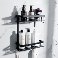 ☽™ Bathroom Shelf Aluminum Shower Rack Corner Shelf Square Bath Shower Shelf Bolt Inserting Type Storage Organizer Rack Balck