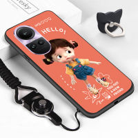 เคสสำหรับ OPPO Reno10 5G Reno10 Pro 5G (แหวนใส่นิ้ว + เชือกเส้นเล็ก) เคสน้อยน่ารักลายการ์ตูนเด็กผู้หญิงน่ารักแสนซนเคสโทรศัพท์ป้องกัน TPU ซิลิโคนนิ่มกันกระแทก