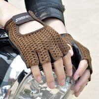 Men Locomotive Gloves Half Finger Driving Gloves Knitted Leather Cycling Gloves Breathable Men Leather Motocycle Gloves Cowhide