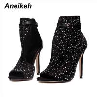 Aneikeh Crystal Sequins Women Pumps High Heels Brand Design Sexy Gladiator Rhinestone Buckle Strap Summer Party Shoes 41 42 43