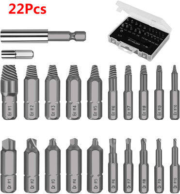 22Pcs Damaged Screw Extractor Drill Bit Set Stripped Screw Extractor Kit for Broken Bolt Extractor All-Purpose with Magnetic