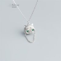 New Personality Glasses Cat Silver Plated Jewelry Hip Hop Temperament Green Crystal Pendant Necklaces XL127 Fashion Chain Necklaces