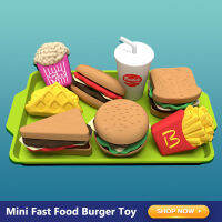 Toy City 9PCS Pretend บ้านของเล่นสำหรับเด็ก2-6ปี Fast Food รุ่นมินิเล่นเบอร์เกอร์ครัวของเล่นตุ๊กตาแฮมเบอร์เกอร์ Coke Ice Cream ของเล่นสำหรับเด็ก