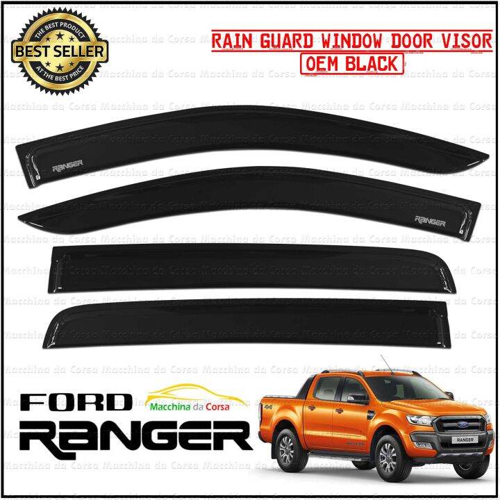 Ford Ranger 2012-2023 OEM Type Rain Guard Window Visor (Black) 3rd ...