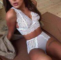 Underwear Transparent Women Lingerie Sexy Lace Embroidery Seamless Up Push Set Bra White Quality High