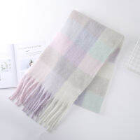 Winter Womans Fashion Scarf, Mohair Skin-friendly, Casual, All-match Plaid, Tassel, Thick, Warm ShawlScarf