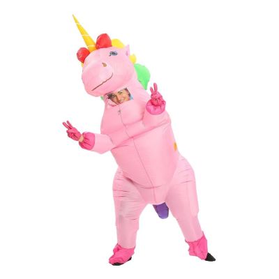 Adult Kids Inflatable Costume Rainbow Unicorn Pony Halloween Costume for Women Men Cosplay Fantasia Party Inflatable Jumpsuit
