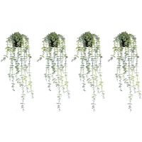 4 Pcs Fake Vines Artificial Hanging Plants Fake Eucalyptus Plants Potted Greenery Vines in Black Pot for Home Indoor