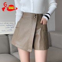 กระโปรงสะโพกหนัง PU แบบใหม่กระโปรงสั้น Culottes เอวสูงรูปฤดูใบไม้ร่วง HZW