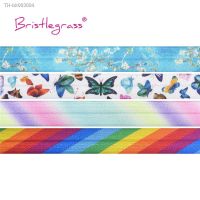 ❣■¤ BRISTLEGRASS Combo 4 Yard 3/4 20mm Rainbow Flower Butterfly Print FOE Foldover Elastic Spandex Satin Band Hair Tie Dress Sewing