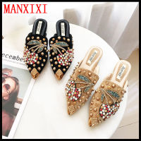 Fashion Loafers Slippers Pearls Inlay Flat Mules Sandals (Size 35-43)