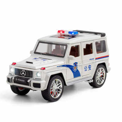 1:24 Benz G63อัลลอยรถรุ่นกลับไปที่เสียงและแสงปิดถนนรถตำรวจเด็กเด็กของเล่นเครื่องประดับ