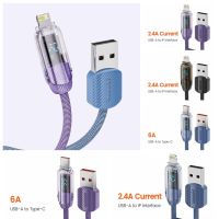 GXK21 USB สายยูเอสบีชาร์จไวจอแสดงผลดิจิตอล IOS/ชนิด C ประเภท C แสดงข้อมูลสายสายชาร์จ IOS 2.4A ใสจอแสดงผลข้อมูล USB อุปกรณ์เสริมโทรศัพท์มือถือเคเบิล