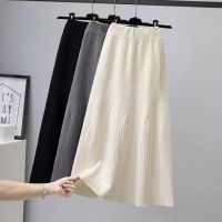 【CW】 Women  39;s Knitted Sweater Skirts for and Thick Color Elastic Waist Wool A Pleated Skirt