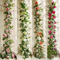 1 รายการ 2.3 M ดอกกุหลาบผ้าไหม Ivy ดอกไม้ Vine ประดิษฐ์ดอกไม้สีเขียว Garland สำหรับตกแต่งบ้านสวนตกแต่งแขวนหวาย Wall Decor