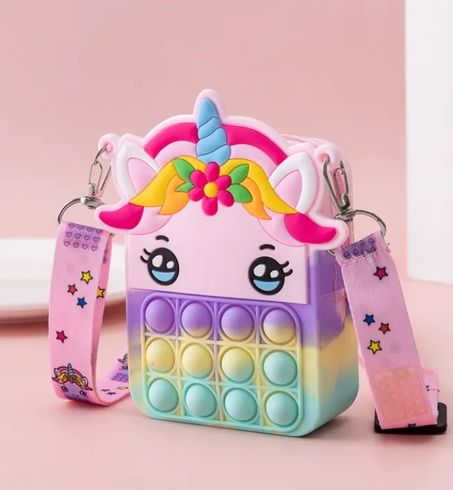 Original Cute Unicorn bag Rainbow Pop It Bag Fidget Toy for Kids
