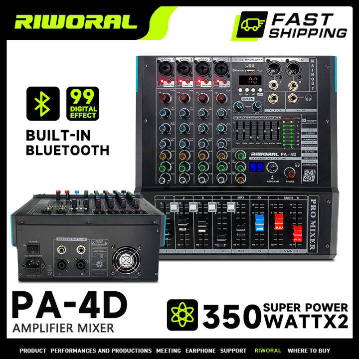 RIWORAL PA4D power amplifier mixer 350wx2 99 DSP reverb effect audio mixer system 4channe