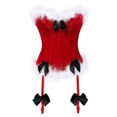 [Cos imitation] ผู้หญิงเซ็กซี่ชุดคริสต์มาส Santa Claus Corset Top Overbust กำมะหยี่สีแดง Bustier Bodyshaper ชุดชั้นใน Showgirl เสื้อผ้า S 6XL